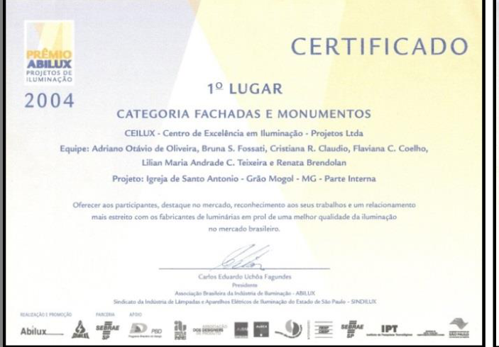 Certificado: Facades and Monuments · Prêmio ABILUX 2004