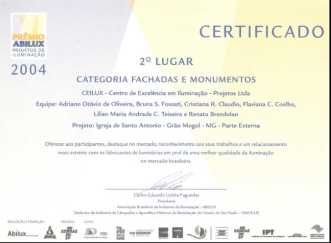Certificado: Facades and Monuments · Prêmio ABILUX 2004