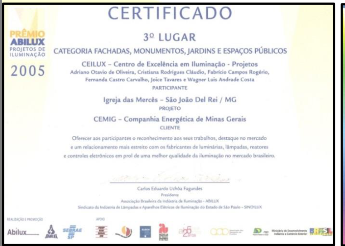 Certificado: Facades, Monuments, Gardens and Public Spaces · Prêmio ABILUX 2005