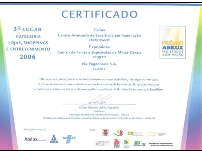 Certificado: Stores, Malls and Entertainment · Prêmio ABILUX 2006